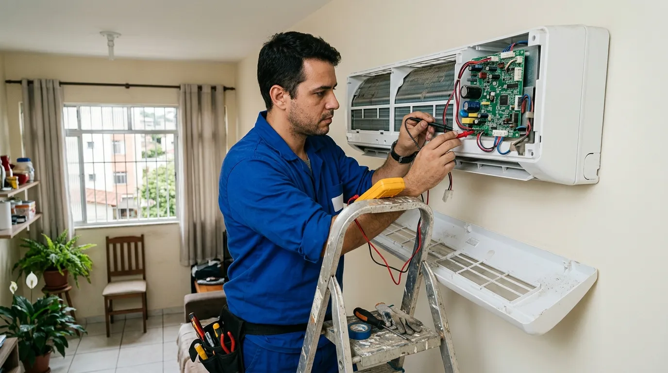 Técnico realizando conserto de ar condicionado em Fortaleza em Fortaleza-CE
